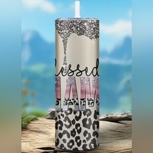 20oz Stainless Steel Tumbler. Blessed Mama. With box and straw.